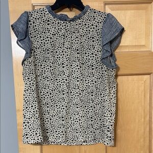 THML Ruffle Sleeve Polka Dot Blouse - Black and Cream